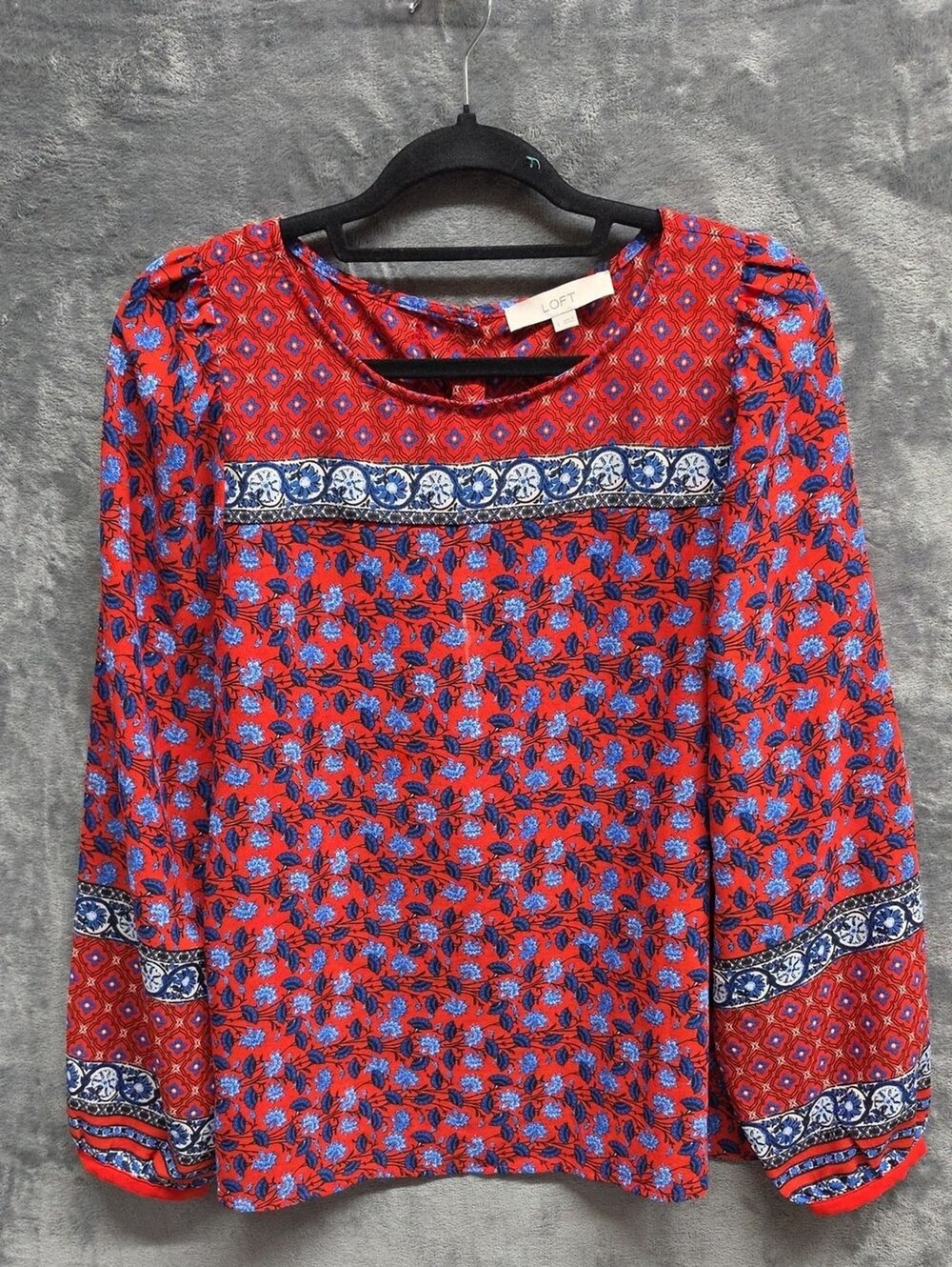 LOFT Red and Blue Floral Peasant Blouse